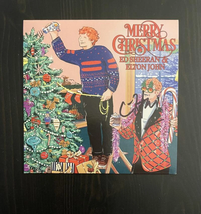 ELTON JOHN SIGNED AUTOGRAPH MERRY CHRISTMAS CD BOOKLET W/ ED SHEERAN VERY RARE!!