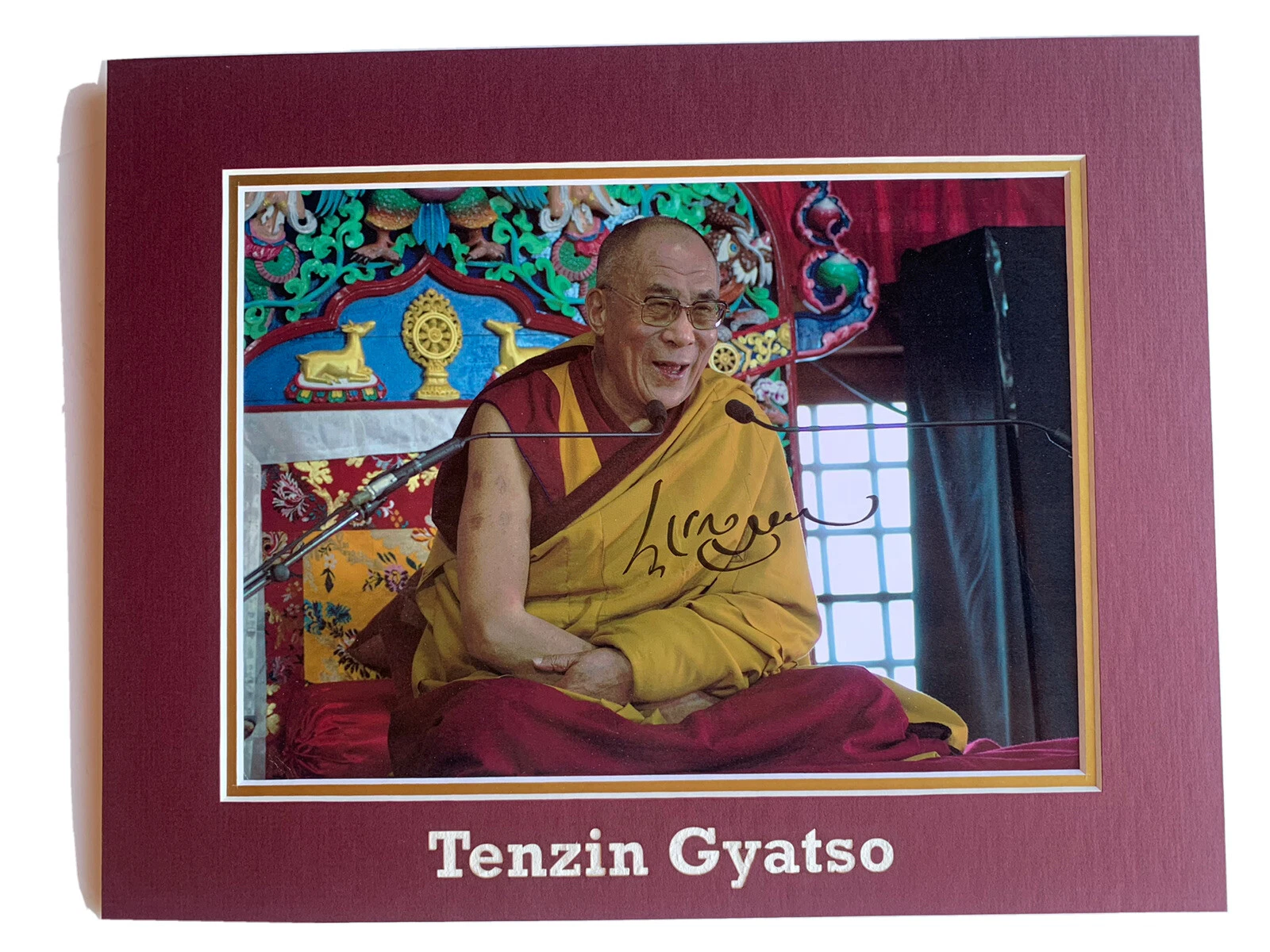 Dalai Lama Tenzin Gyatso Signed Autographed Matted 8.5x11 Photo BAS Certified