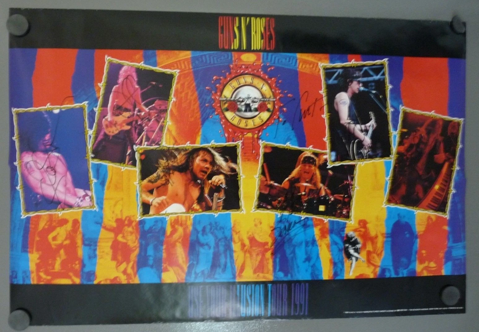 Guns & Roses Band Autographed Signed 1991 22x33 Poster BAS Certified Izzy Axl +3