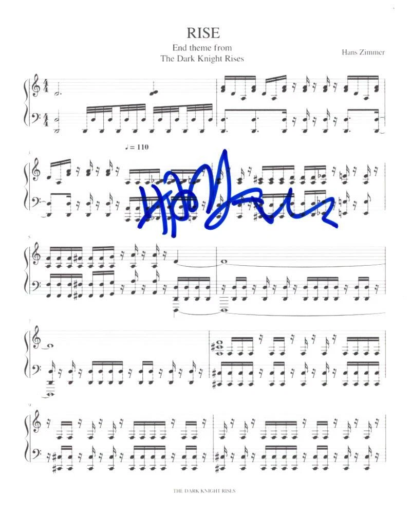 Hans Zimmer Signed Autograph Rise Sheet Music from The Dark Knight Rises