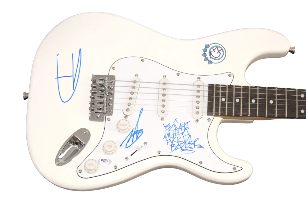 Blink-182 Full Band x3 Signed Autograph Guitar Travis Barker Tom DeLonge BAS PSA