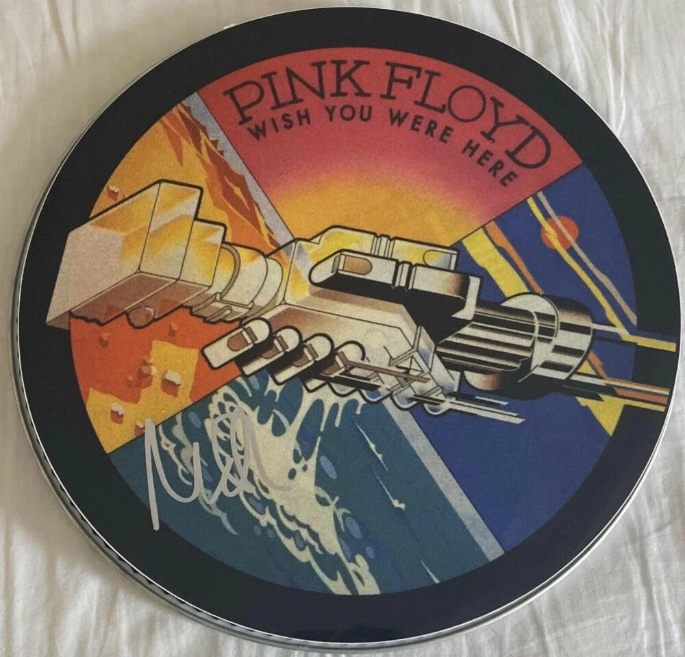 NICK MASON SIGNED AUTOGRAPH CUSTOM WISH YOU WERE HERE DRUMHEAD - PINK FLOYD ACOA
