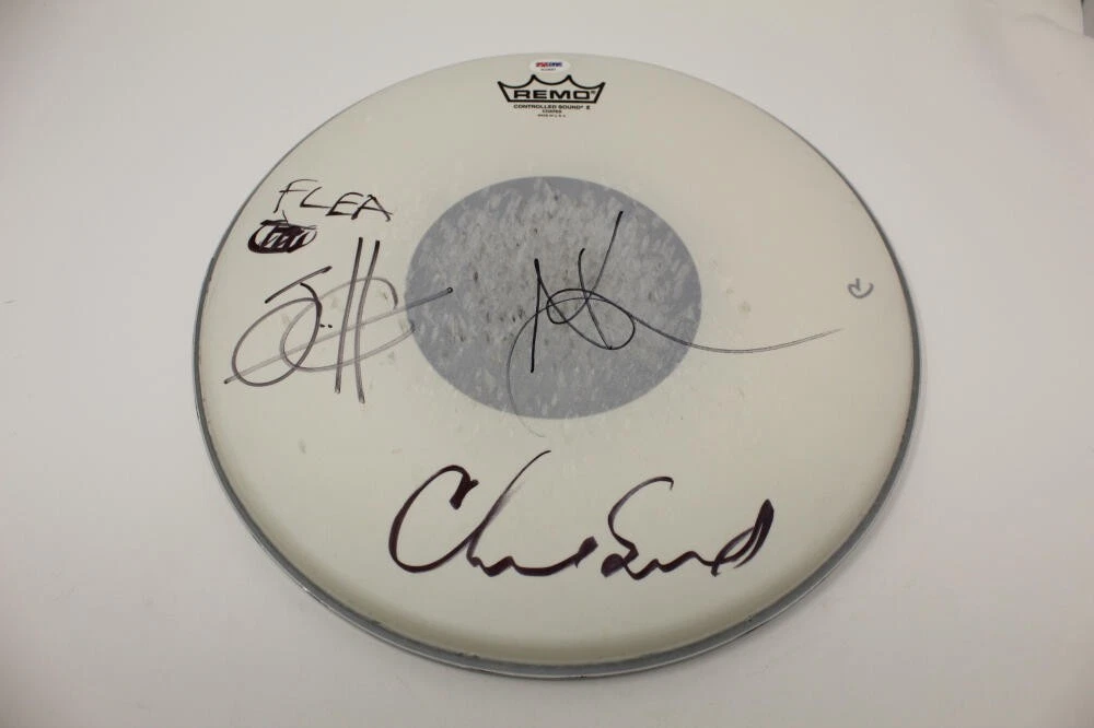 RED HOT CHILI PEPPERS (X4) SIGNED AUTOGRAPH CONCERT USED DRUMHEAD KIEDIS +3 PSA