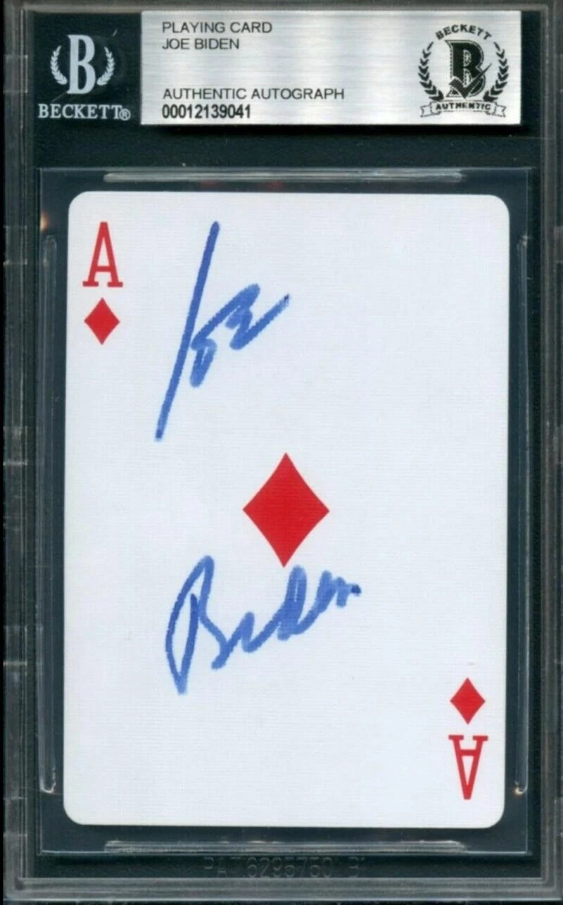PRESIDENT JOE BIDEN SIGNED AUTOGRAPH BECKETT ENCAPSULATED ACE PLAYING CARD RARE!