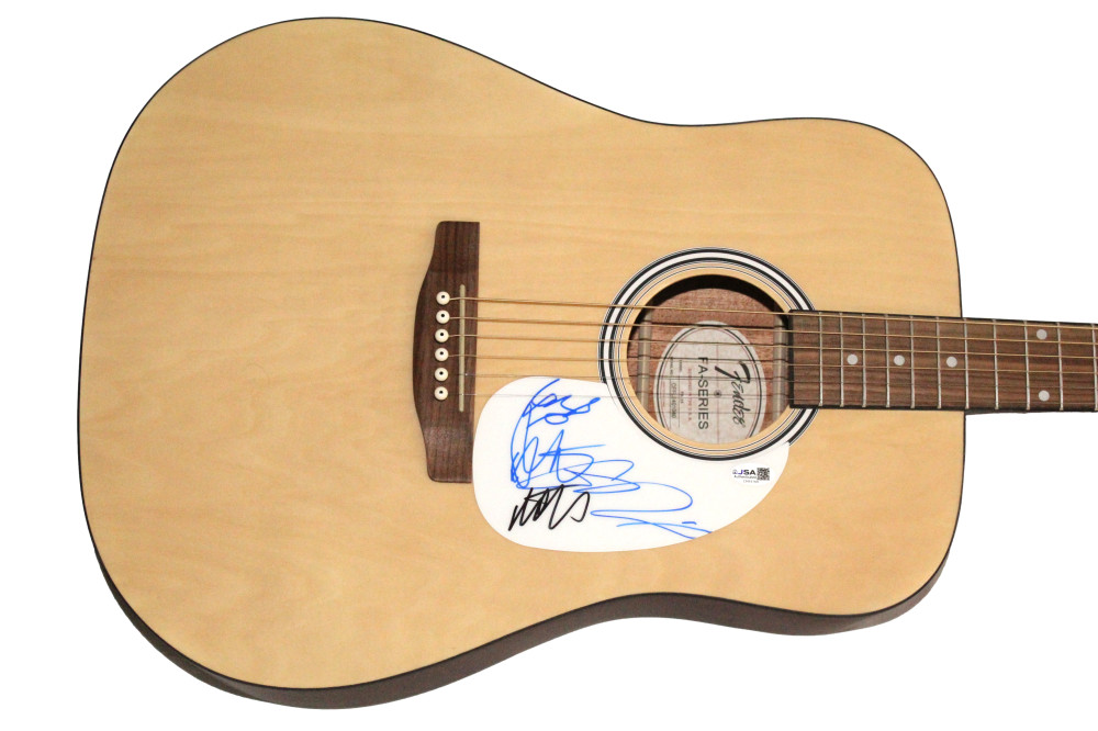 the 1975 Full Band x4 Signed Autograph Fender Acoustic Guitar w/ JSA COA
