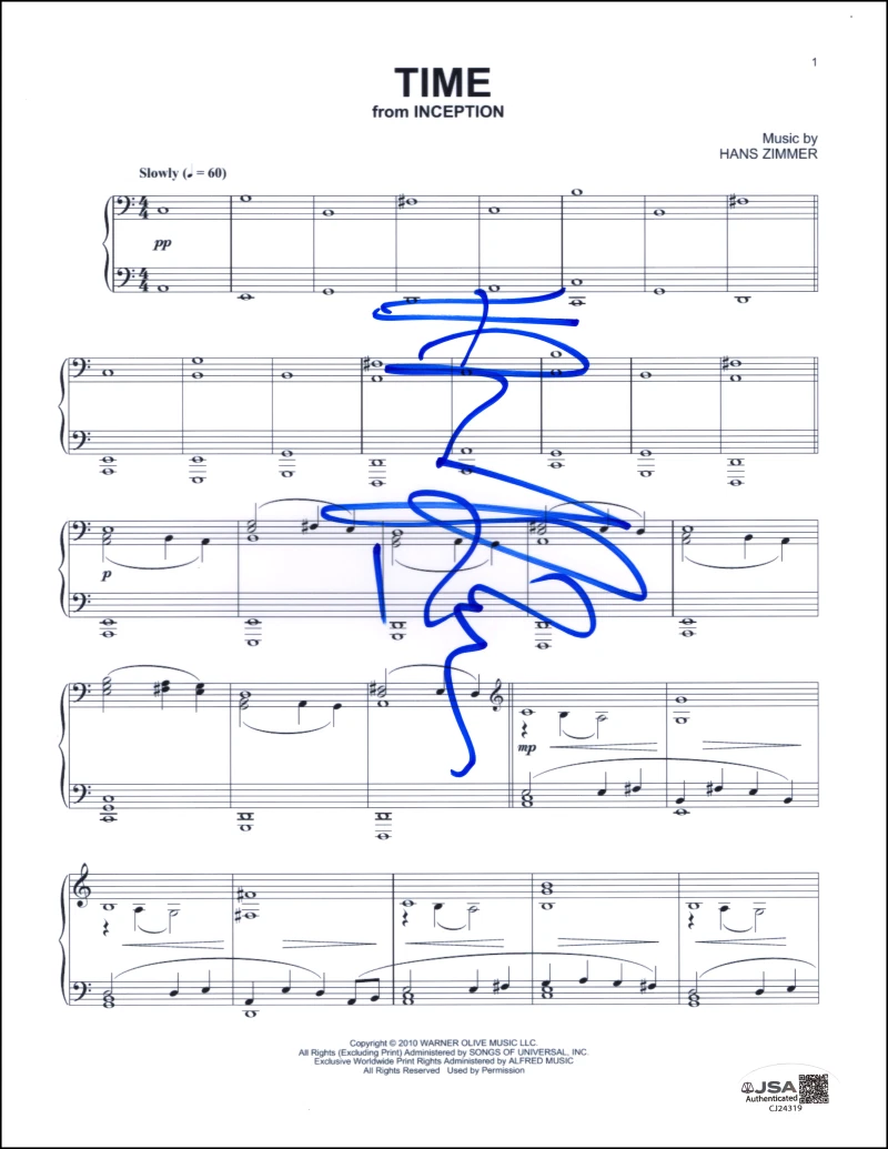 Hans Zimmer Signed Autograph Time Sheet Music from Interstellar w/ JSA COA