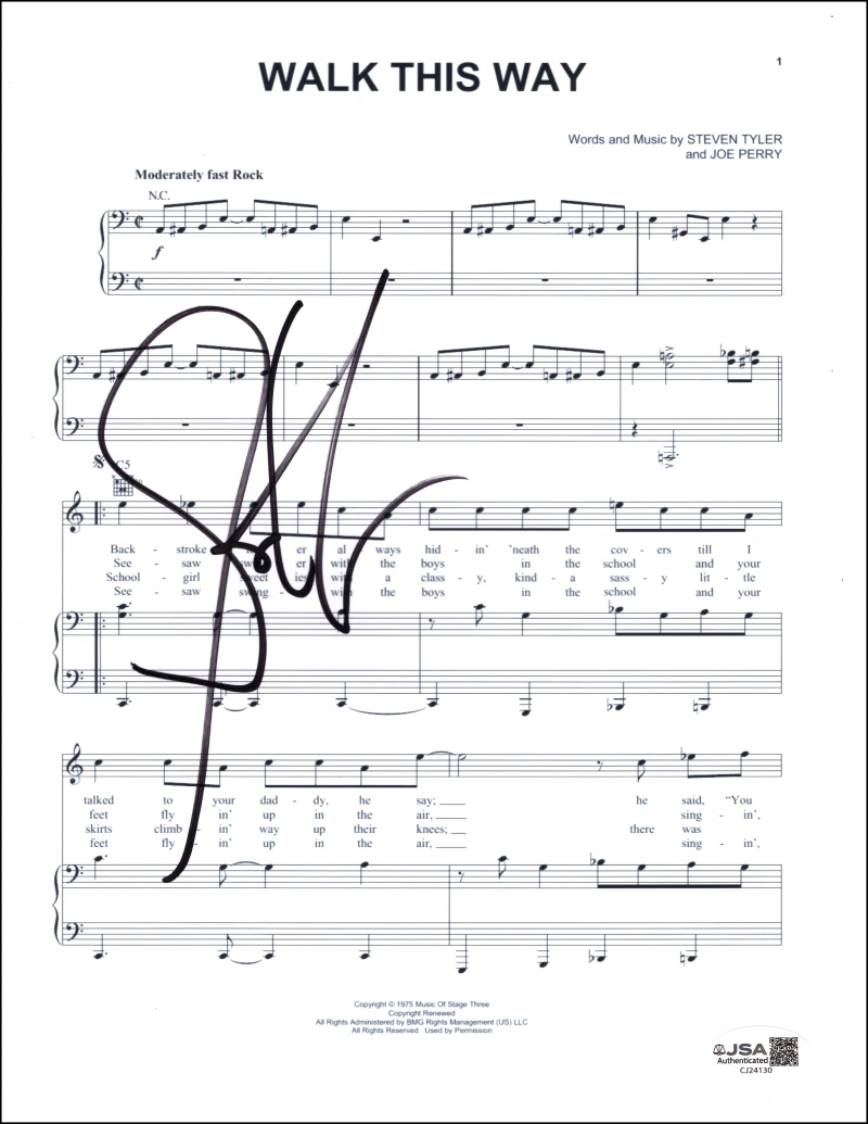 Steven Tyler Aerosmith Signed Autograph Walk This Way Sheet Music w/ JSA COA