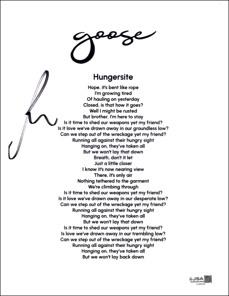 Rick Mitarotonda Goose Signed Autograph Hungersite Lyric Sheet Music w/ JSA COA