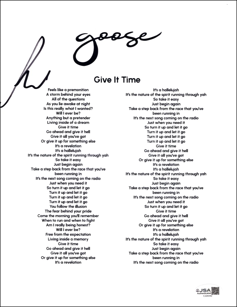 Rick Mitarotonda Goose Signed Autograph Give It Time Lyric Sheet Music - JSA COA