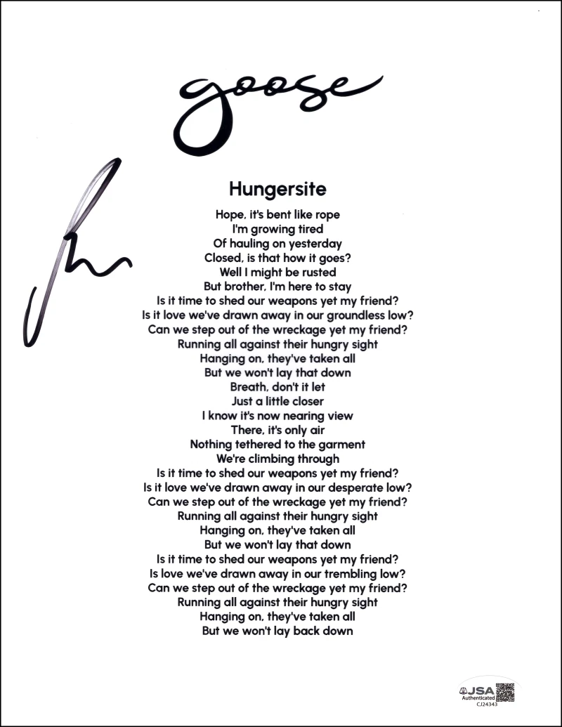 Rick Mitarotonda Goose Signed Autograph Hungersite Lyric Sheet Music JSA COA