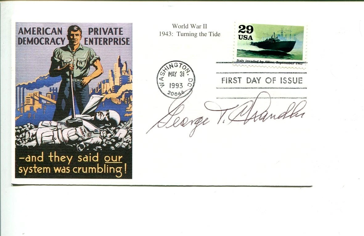 George T. Chandler WWII War Fighter Pilot Ace USAAF DFC Signed Autograph FDC