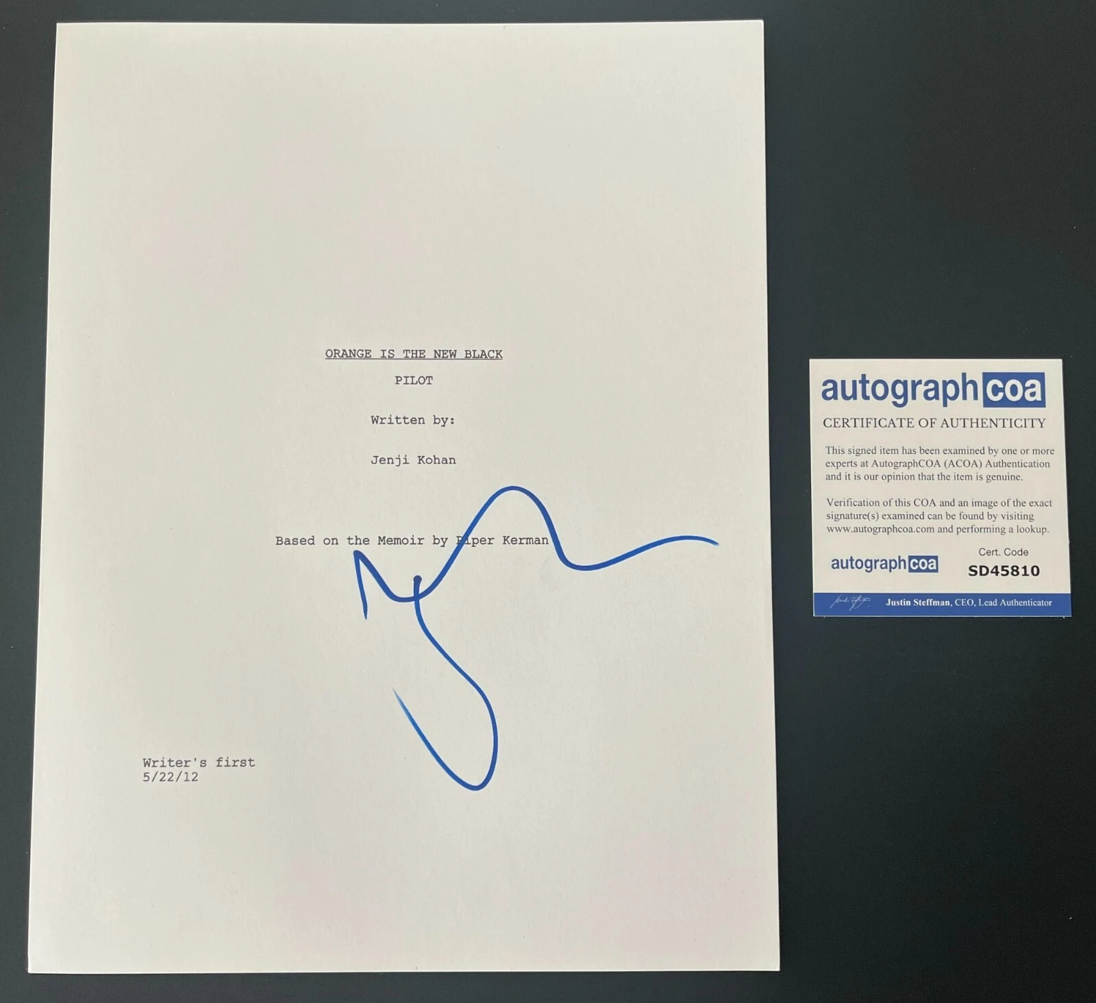 TAYLOR SCHILLING SIGNED ORANGE IS THE NEW BLACK SCRIPT w/PROOF & AUTOGRAPH COA