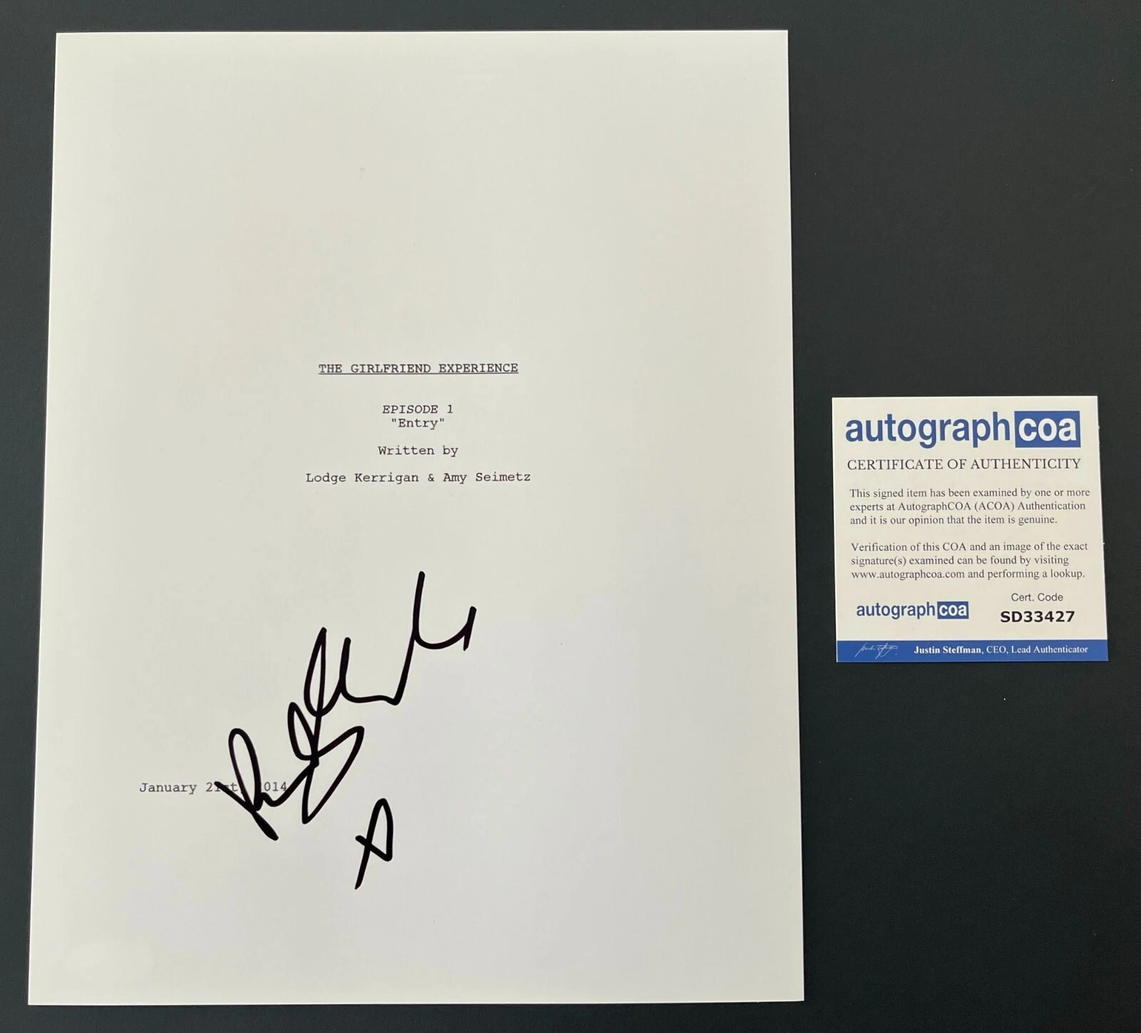 RILEY KEOUGH SIGNED THE GIRLFRIEND EXPERIENCE PILOT SCRIPT w/PROOF AUTOGRAPH COA