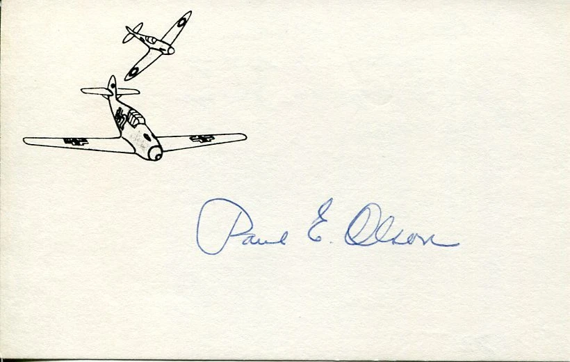 Paul E. Olson Jr. WWII War US Fighter Pilot Ace In A Day Signed Autograph