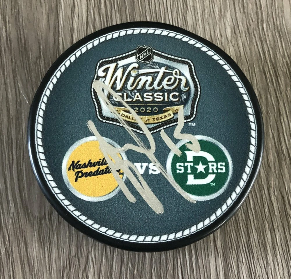BLAKE COMEAU DALLAS STARS SIGNED 2020 WINTER CLASSIC PUCK GOAL SCORED A w/PROOF