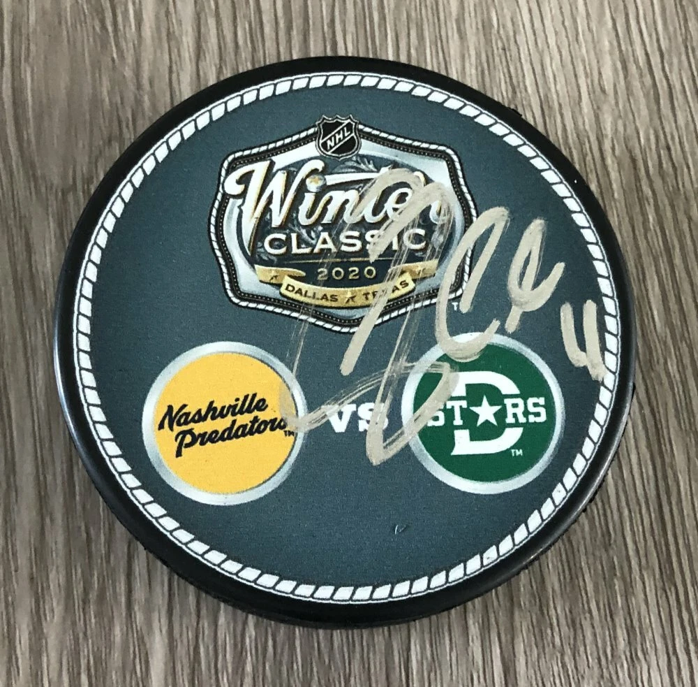 ANDREW COGLIANO DALLAS STARS SIGNED 2020 WINTER CLASSIC PUCK B w/PROOF