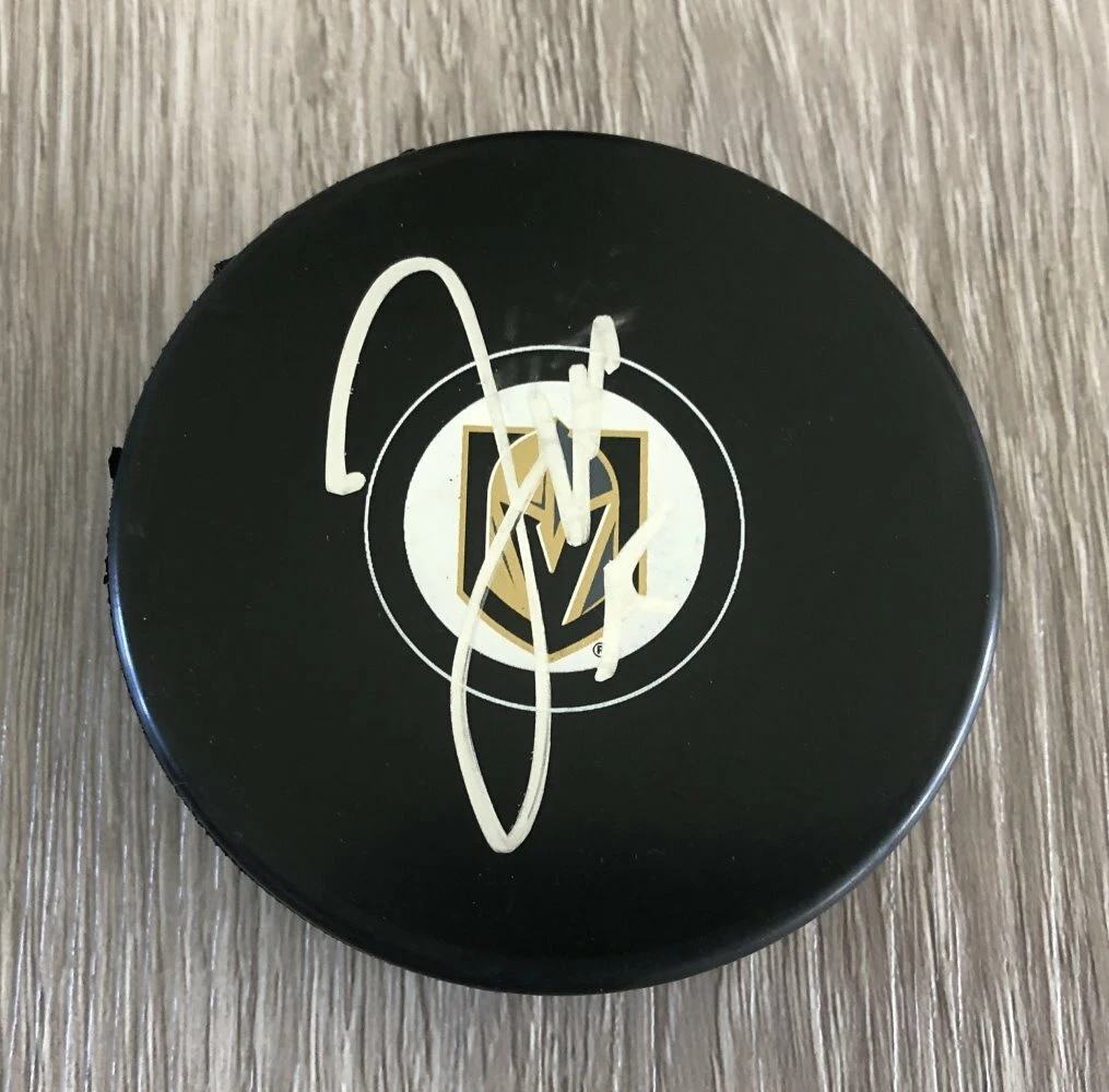 JON MERRILL SIGNED AUTOGRAPH LAS VEGAS GOLDEN KNIGHTS LOGO PUCK w/PROOF