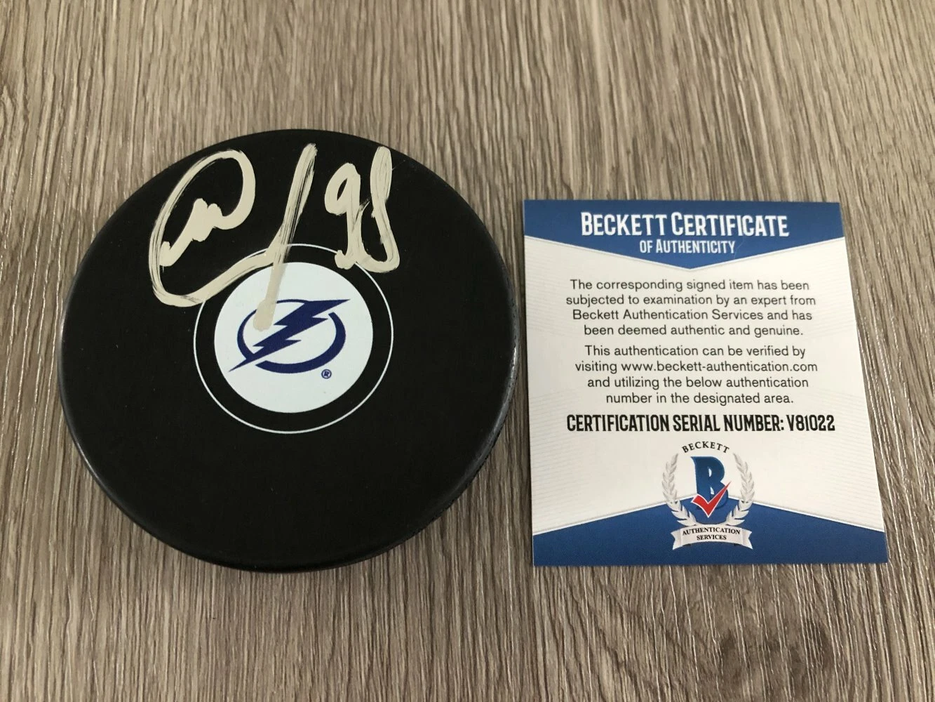 MIKHAIL SERGACHEV SIGNED TAMPA BAY LIGHTNING PUCK wEXACT PROOF & BECKETT BAS COA