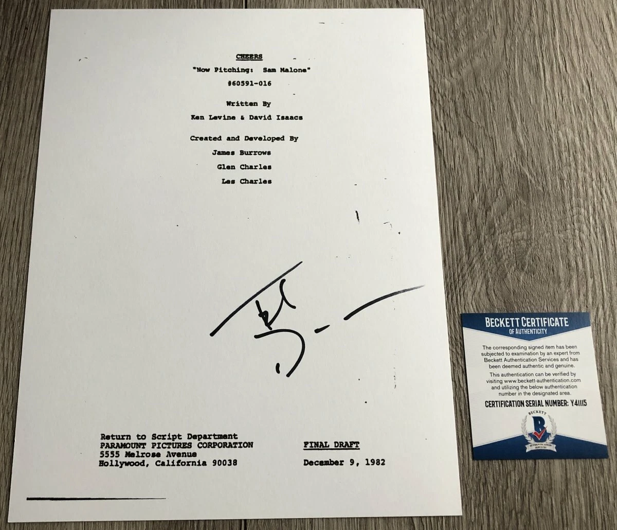 TED DANSON SIGNED CHEERS NOW PITCHING SAM MALONE SCRIPT w/PROOF BECKETT BAS COA