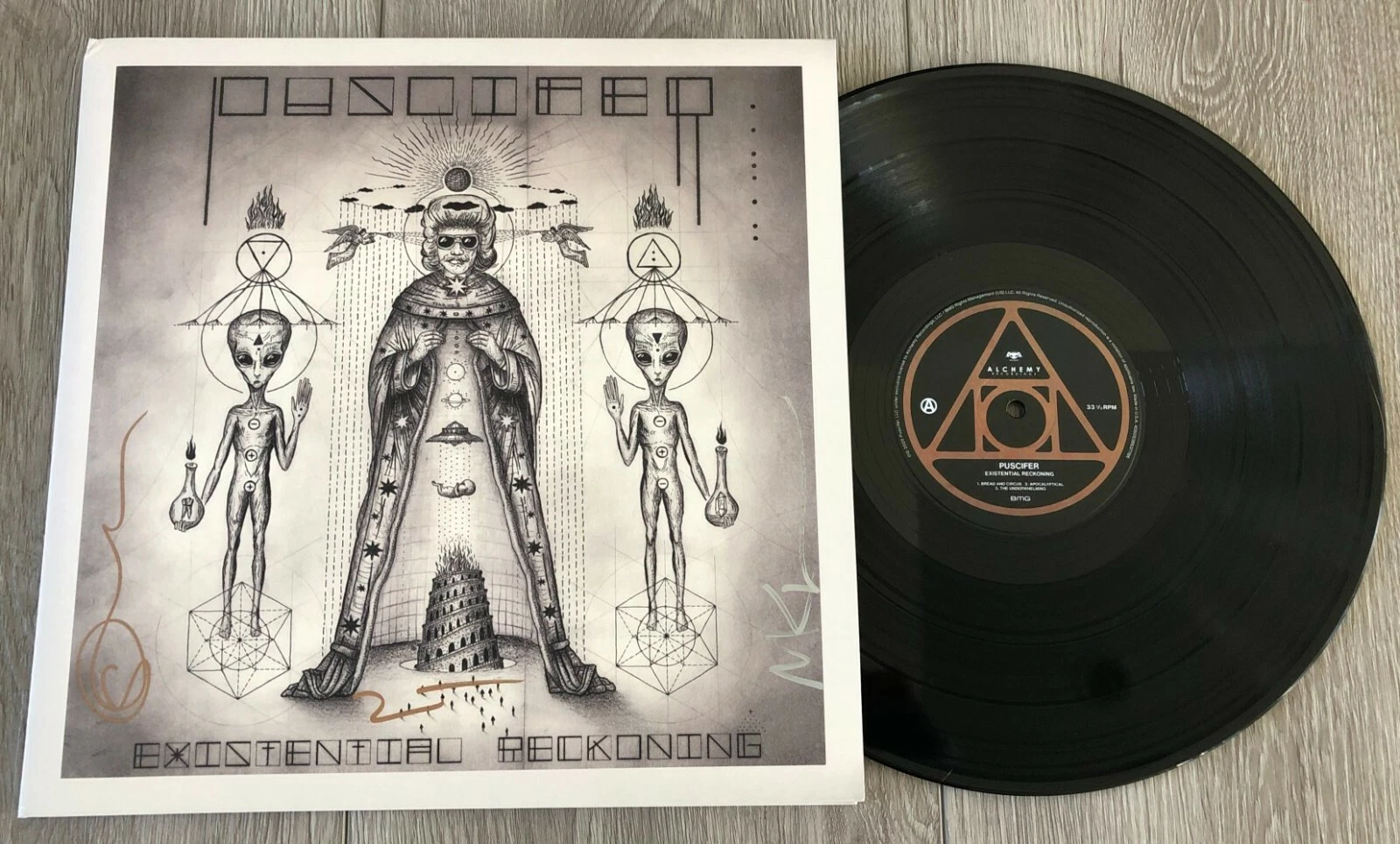 PUSCIFER MAYNARD JAMES KEENAN +2 SIGNED AUTOGRAPH EXISTENTIAL RECKONING VINYL
