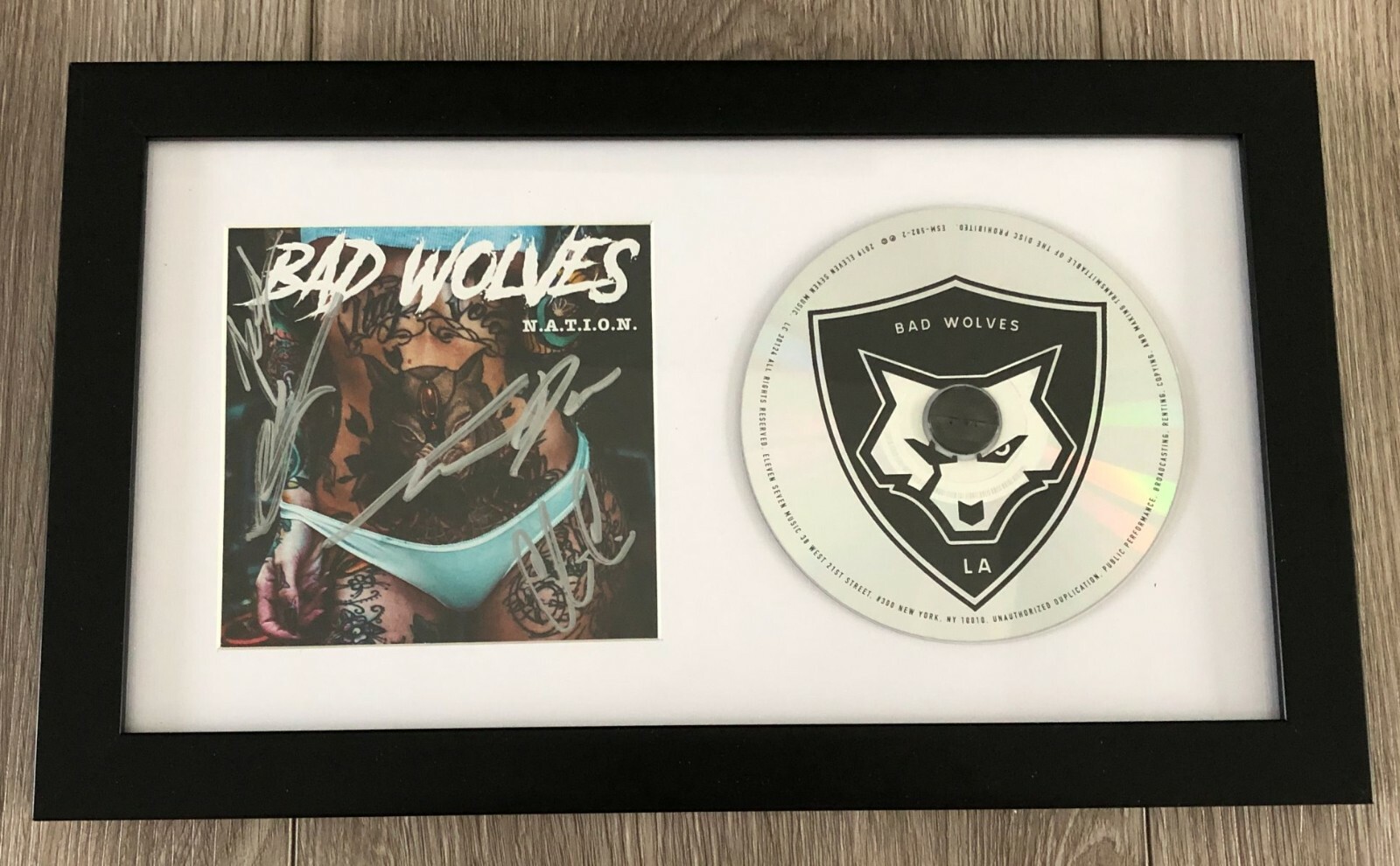 BAD WOLVES SIGNED AUTOGRAPH N.A.T.I.O.N. FRAMED & MATTED CD NATION