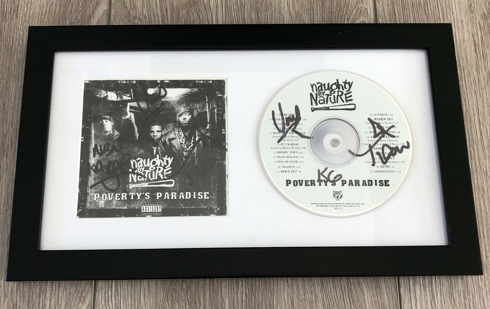NAUGHTY BY NATURE SIGNED POVERTY'S PARADISE CD & COVER FRAMED w/EXACT PROOF