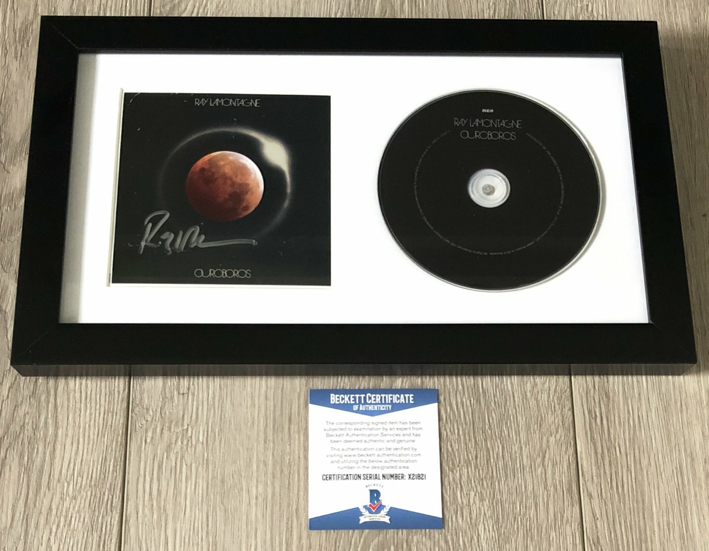 RAY LAMONTAGNE SIGNED AUTOGRAPH OUROBOROS FRAMED & MATTED CD & BECKETT BAS COA