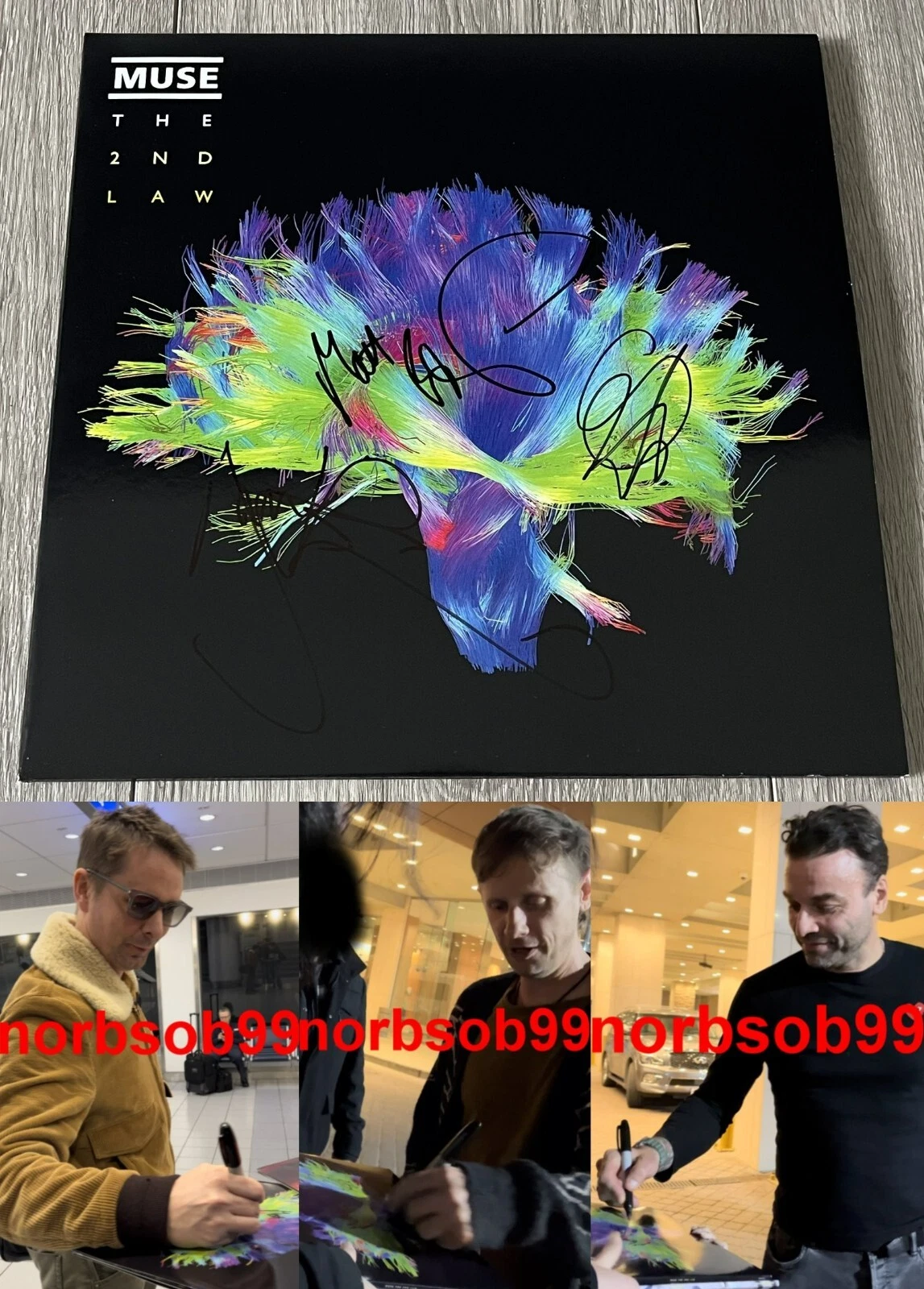 MUSE MATT BELLAMY +2 SIGNED AUTOGRAPH THE 2ND LAW VINYL ALBUM w/EXACT PROOF