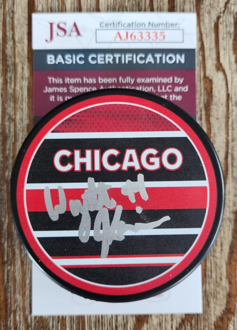 WYATT KAISER SIGNED REVERSE RETRO PUCK W/ JSA COA #AJ63335 CHICAGO BLACKHAWKS COLLECTIBLE MEMORABILIA