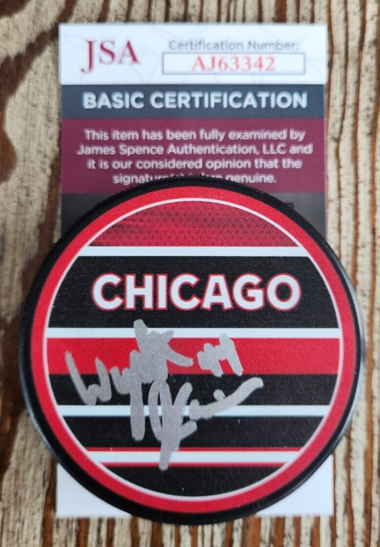 WYATT KAISER SIGNED REVERSE RETRO PUCK W/ JSA COA #AJ63342 CHICAGO BLACKHAWKS COLLECTIBLE MEMORABILIA
