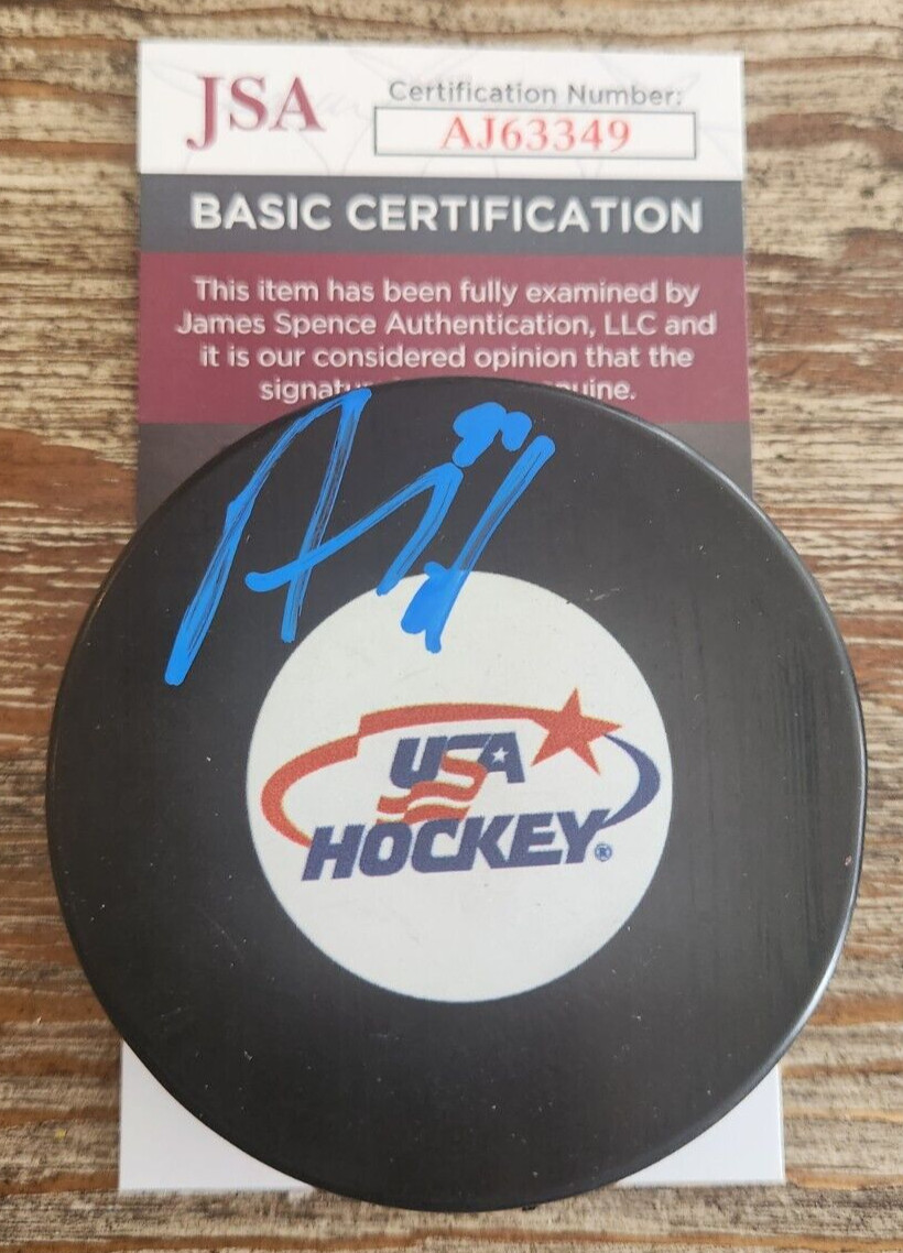 Alex Tuch Signed Team USA Puck w/ JSA COA #AJ63349 Buffalo Sabres