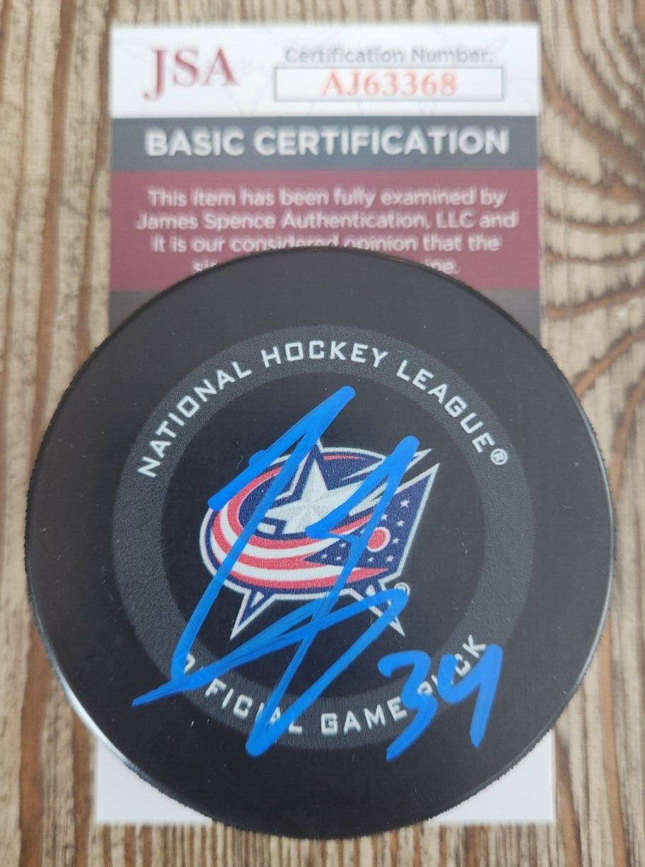 Cole Sillinger Signed Official NHL Game Puck w/ JSA COA Columbus Blue Jackets 2