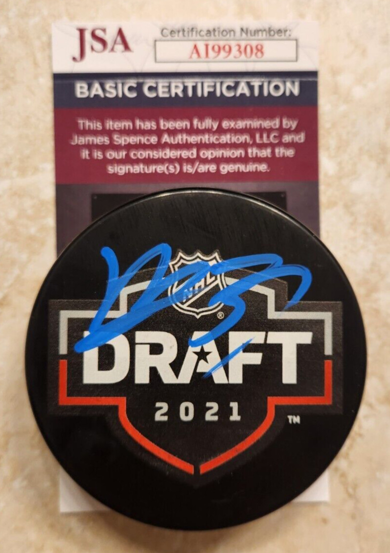 Mason McTavish Signed 2021 NHL Draft Puck w/ JSA COA #AI99308 Anaheim Ducks