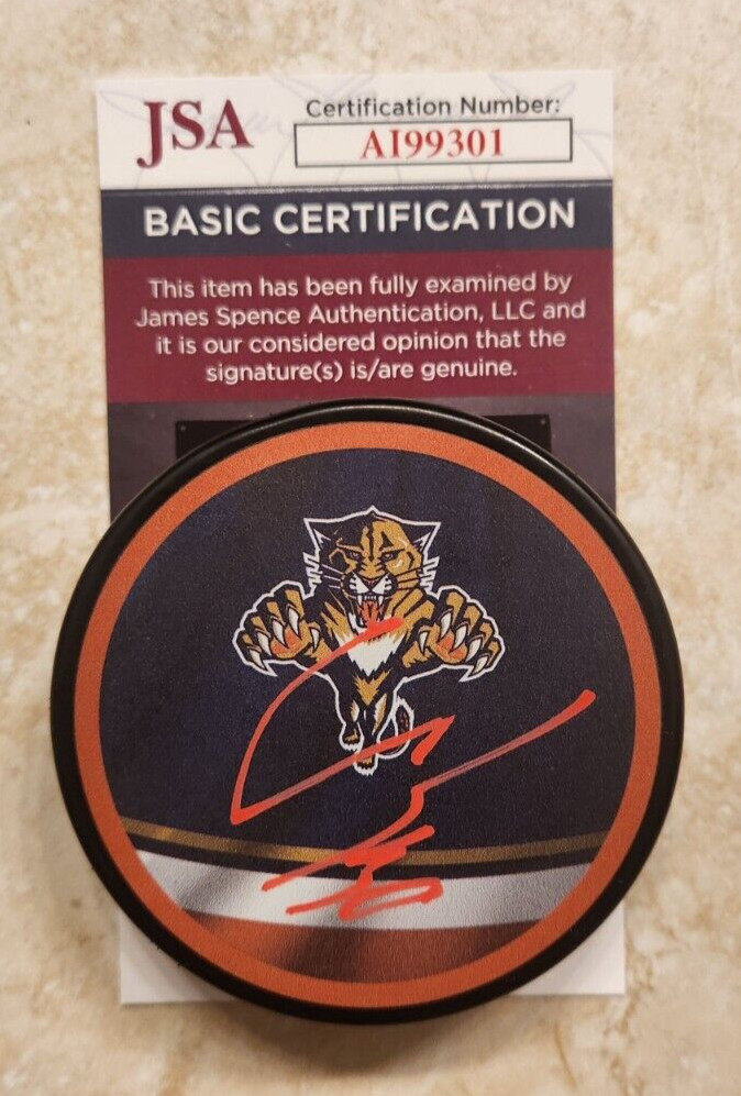 Spencer Knight Signed Reverse Retro Puck w/ JSA COA #AI99301 Florida Panthers