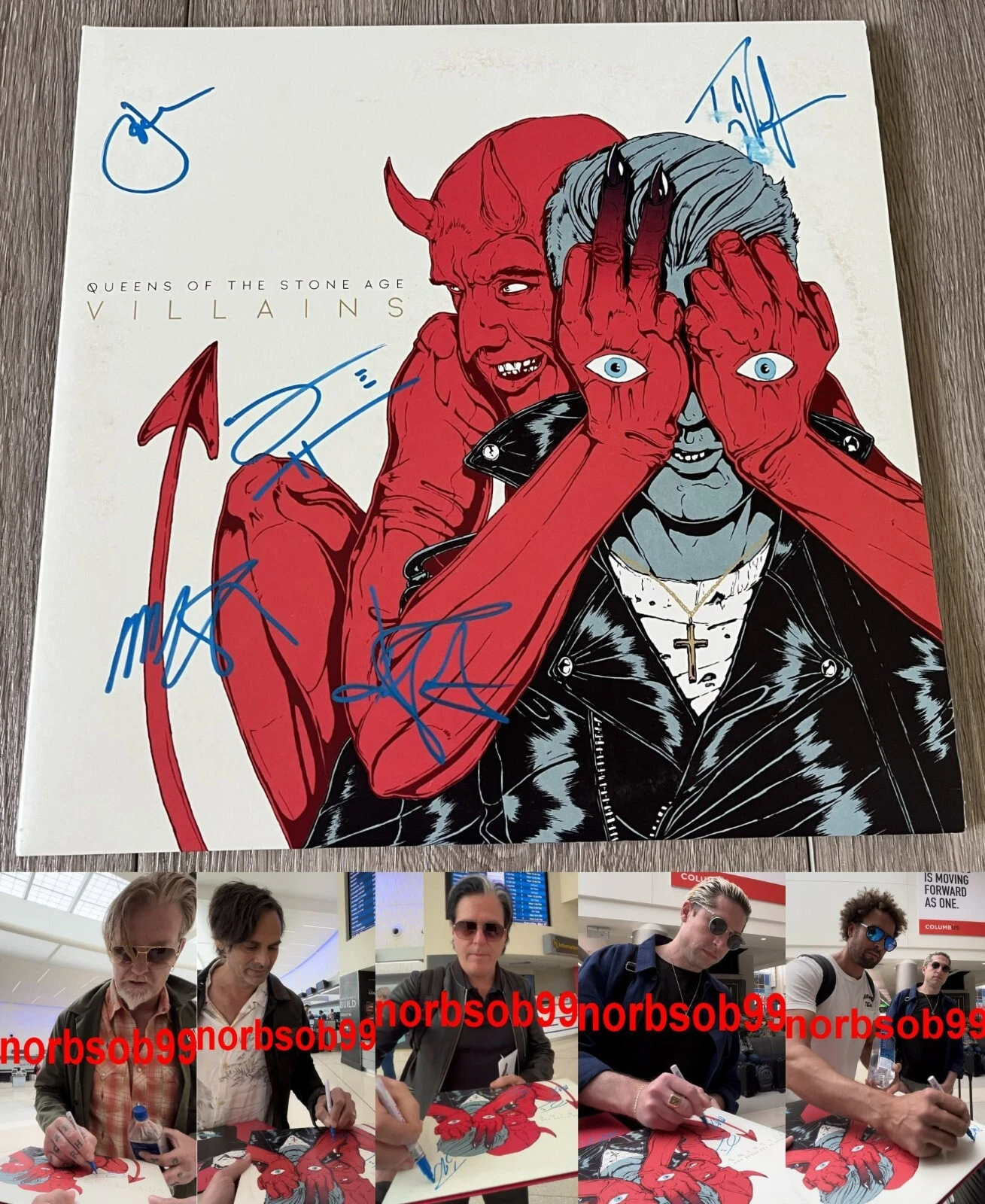 QUEENS OF THE STONE AGE SIGNED VILLAINS VINYL ALBUM JOSH HOMME +4 w/EXACT PROOF