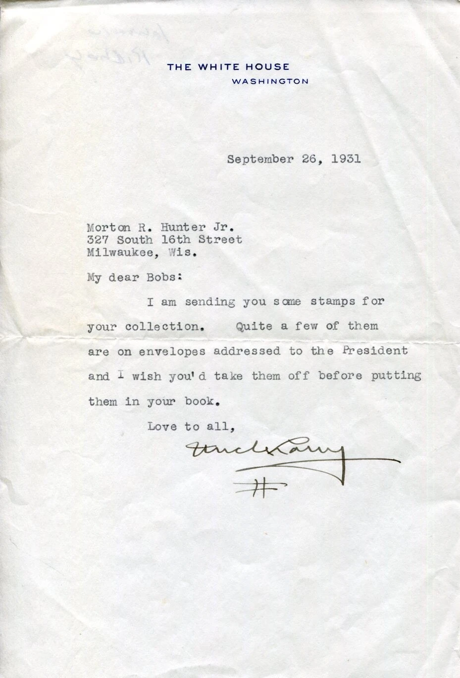 Lawrence Richey Secretary President Herbert Hoover Signed Autograph TSL Letter