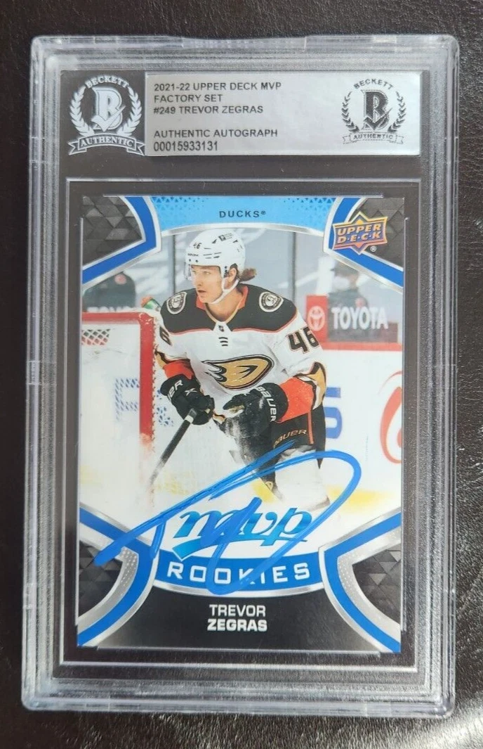 Trevor Zegras Signed 2021-22 Upper Deck MVP Card BAS COA Beckett Slab Rookie 2