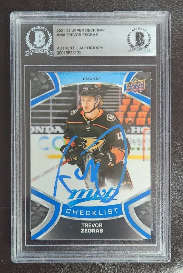 Trevor Zegras Signed 2021-22 Upper Deck MVP Card w/ BAS COA Beckett Slab