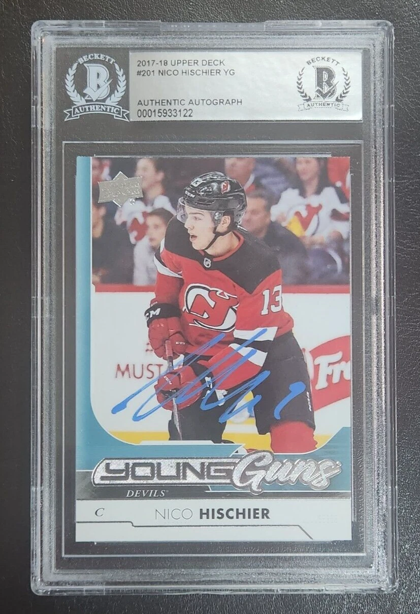 Nico Hischier Signed 2017-18 Upper Deck Young Guns Card BAS Beckett Slab Rookie