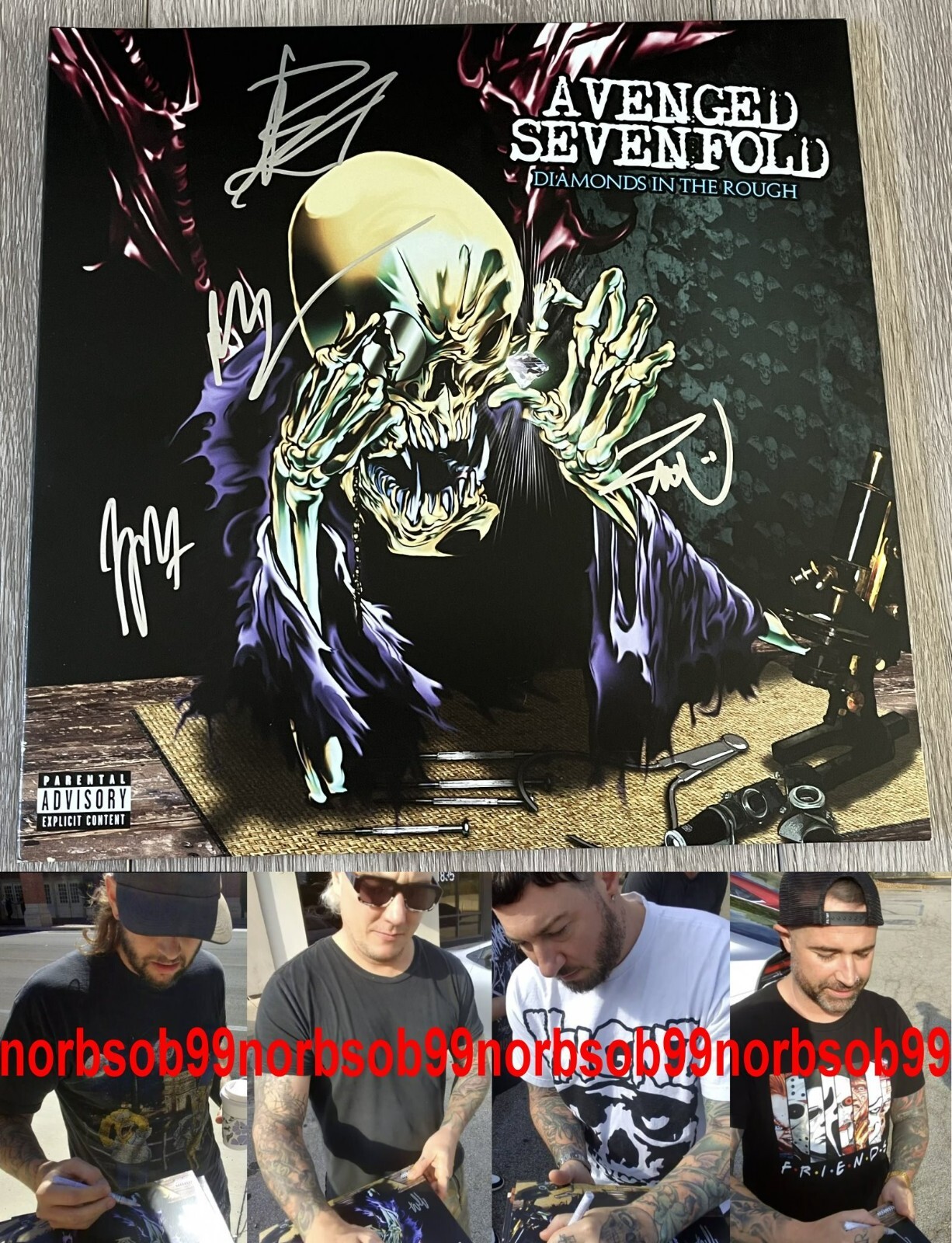 AVENGED SEVENFOLD SIGNED DIAMONDS IN THE ROUGH VINYL M. SHADOWS +3 w/EXACT PROOF
