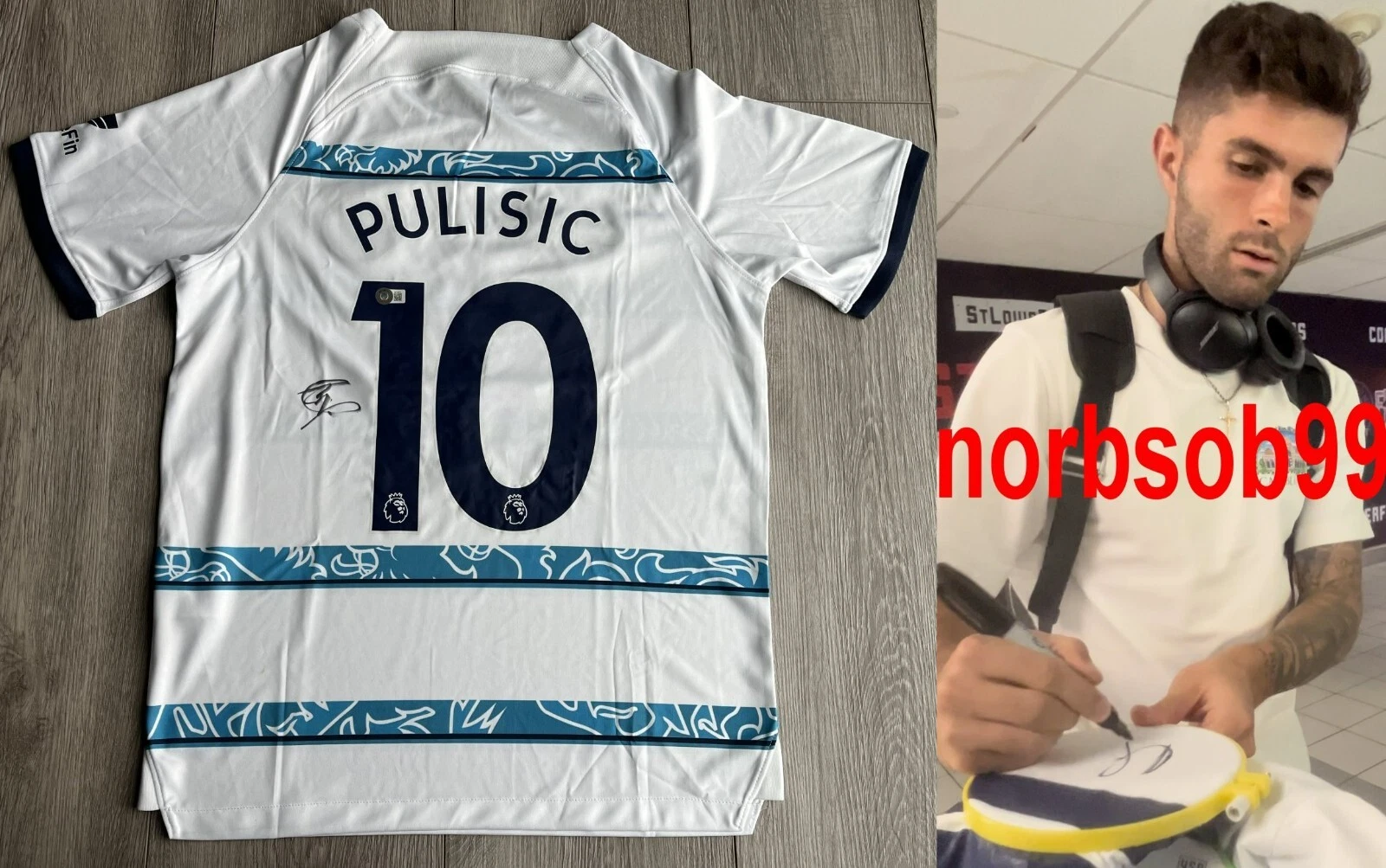 CHRISTIAN PULISIC SIGNED CHELSEA F.C. JERSEY USA w/EXACT PROOF & BECKETT BAS COA