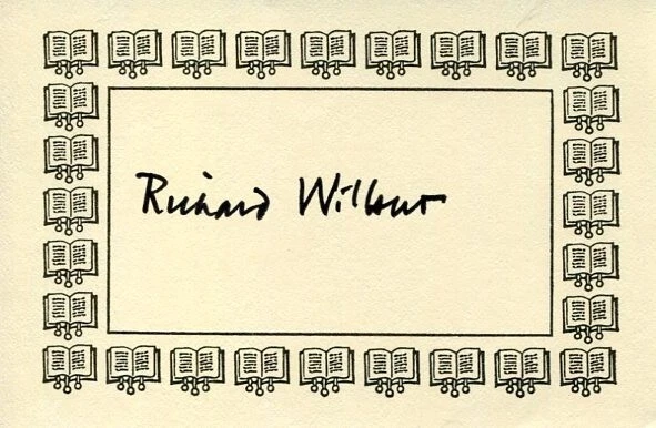 Richard Wilbur Pulitzer Poet Laureate Author Signed Autograph Bookplate