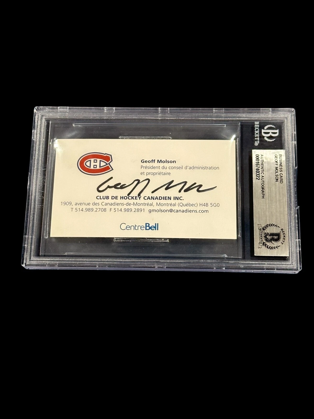 Geoff Molson Montreal Canadiens Owner Presiden Signed Autograph BAS Beckett Slab