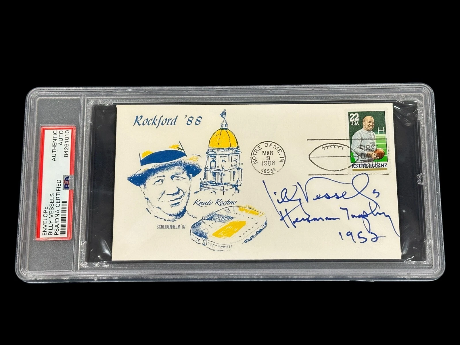 Billy Vessels OU Oklahoma Rare Heisman Inscription Signed Autograph PSA DNA Slab
