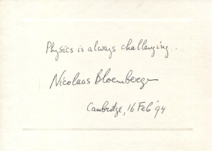 Nicolaas Bloembergen Nobel Prize Physics Laser Spectroscopy Signed Autograph ANQ