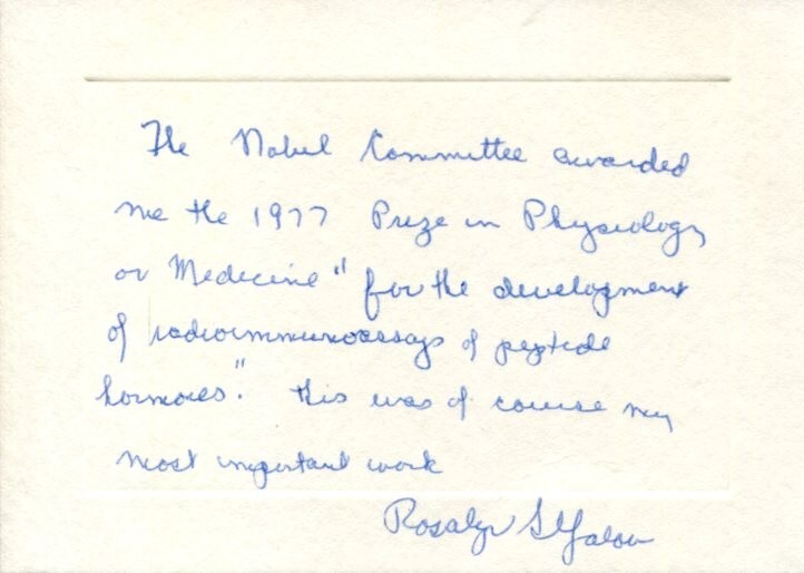 Rosalyn Sussman Yalow Nobel Prize Medicine Radioimmunoassay Signed Autograph ANQ