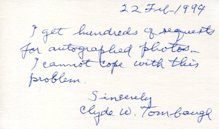 Clyde Tombaugh Astronomer Discovered Planet Pluto Kuiper Belt Signed Autograph