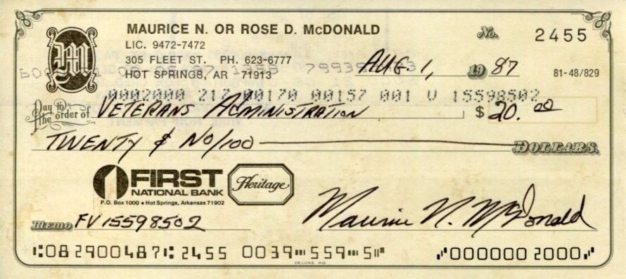 Officer M Nick McDonald JFK Captured Lee Harvey Oswald Signed Autograph Chec JSA