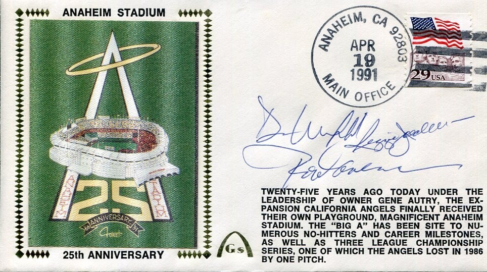 Reggie Jackson Rod Carew Dave Winfield Signed Autograph Anaheim Stadium FDC JSA