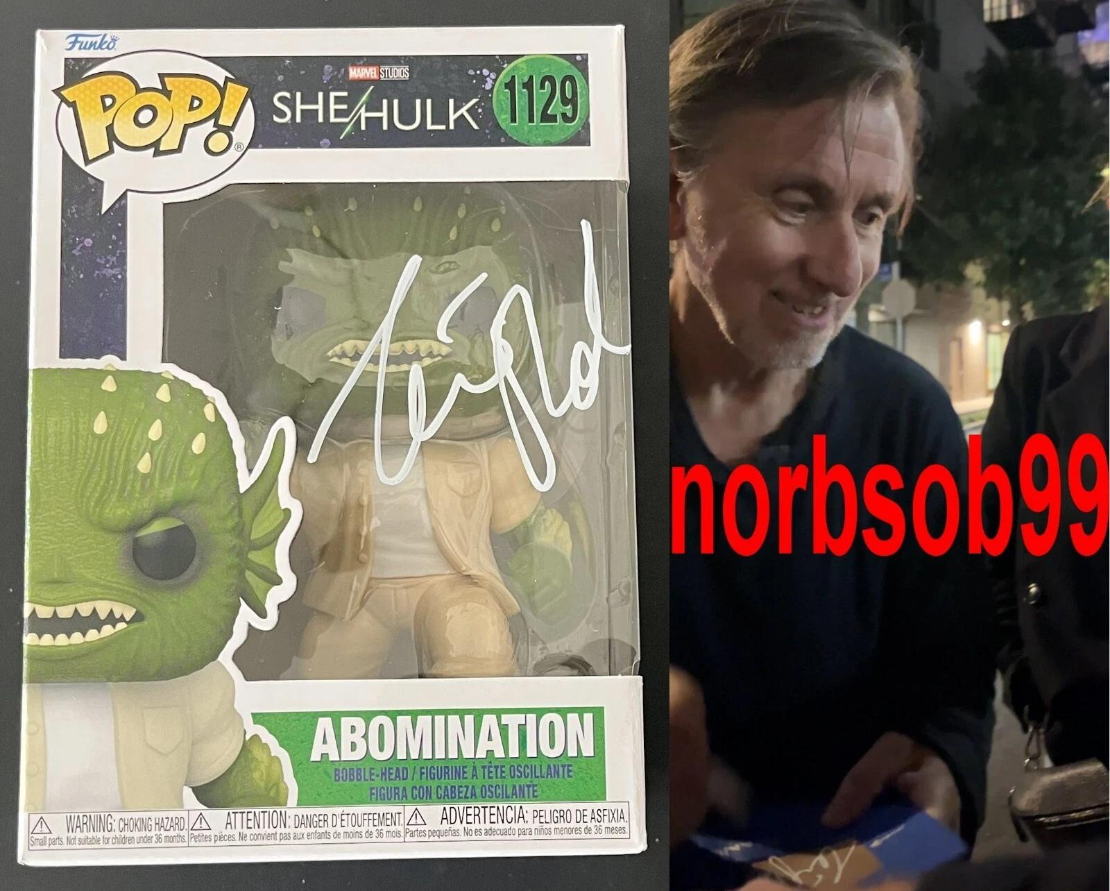 TIM ROTH SIGNED SHE HULK ABOMINATION #1129 FUNKO w/EXACT VIDEO PROOF BECKETT COA